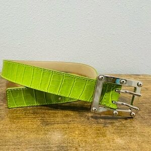 Michael Kors Womens Size S Genuine Leather Lime Green Belt Crocodile Embossed